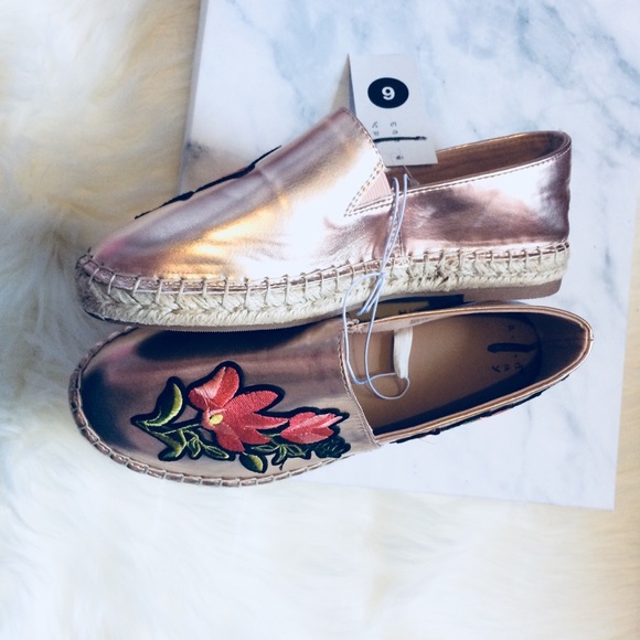 Rose gold metallic espadrilles sneakers floral - Picture 2 of 8